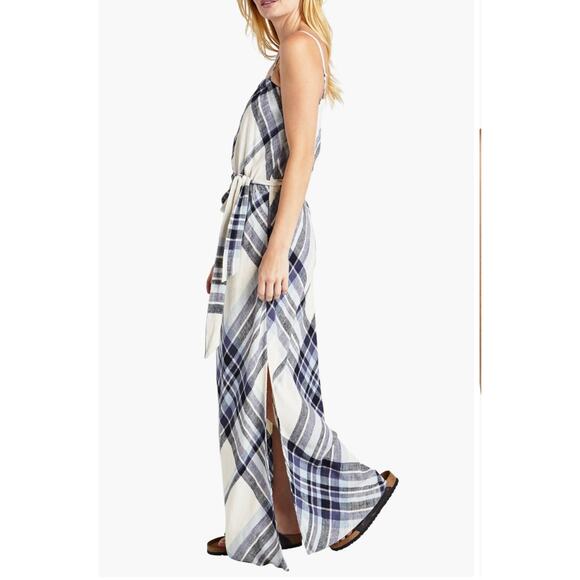 SPLENDID Annalise Plaid Blue & White Maxi Dress // L - Picture 4 of 14